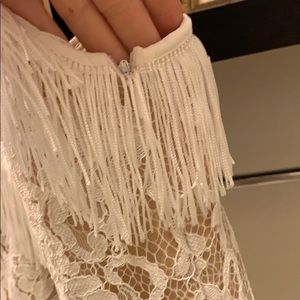 white strappy lace tassel detail bodycon dress